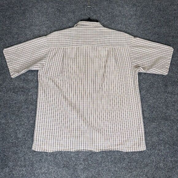 Columbia Shirt Mens Large Tan Plaid Short Sleeve Button Up Pocket Seersucker - Picture 5 of 7